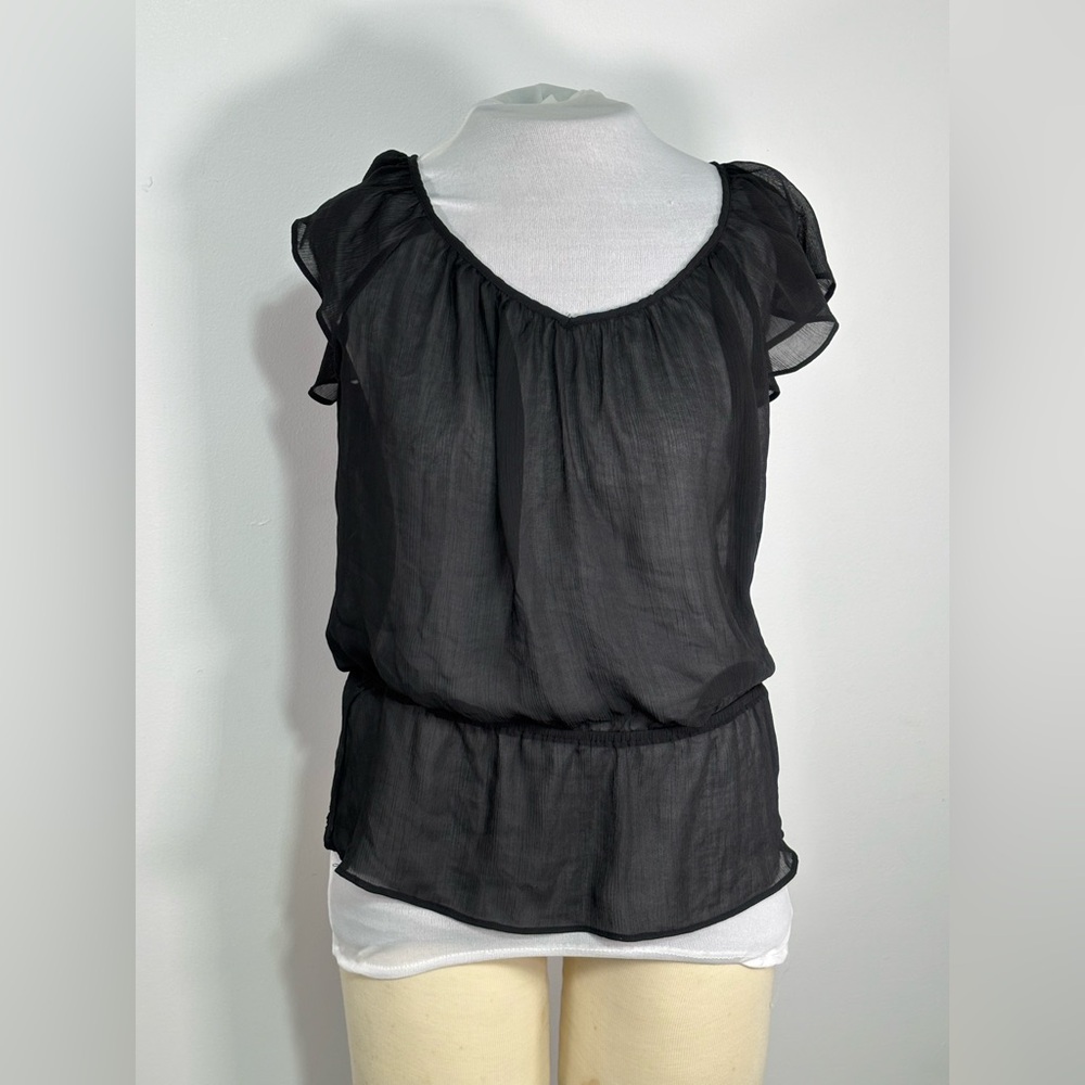 Divided H&M Black Round Neck Bell Short Sleeve Sheer Blouse Top Size 8